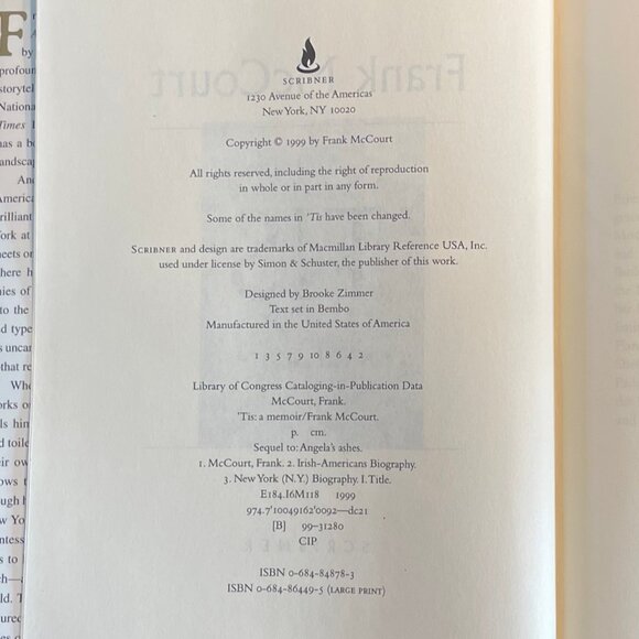 "'Tis," by Frank McCourt, 1999 First Edition Hardcover - Picture 7 of 8